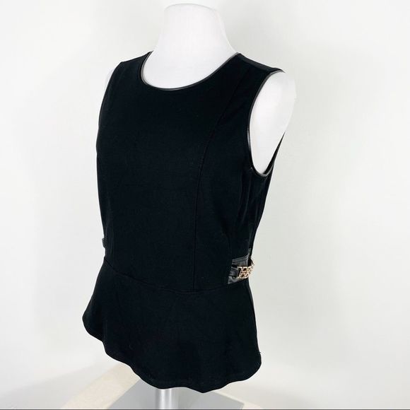 Vintage Cache Zip Back Peplum Top Vegan Leather Trim Y2K - Picture 1 of 8